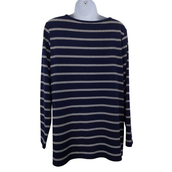 Soft Surroundings Women's Top long sleeve 1/4 button Blue & Gray Striped size M - Picture 2 of 8